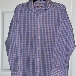 Size 32/33 Mens dress shirt. Pink and blue. 15.5 neck.